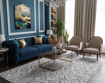 Grey Cowhide Area Rug – Black & White Hair-On Leather Patchwork Carpet for Living Room