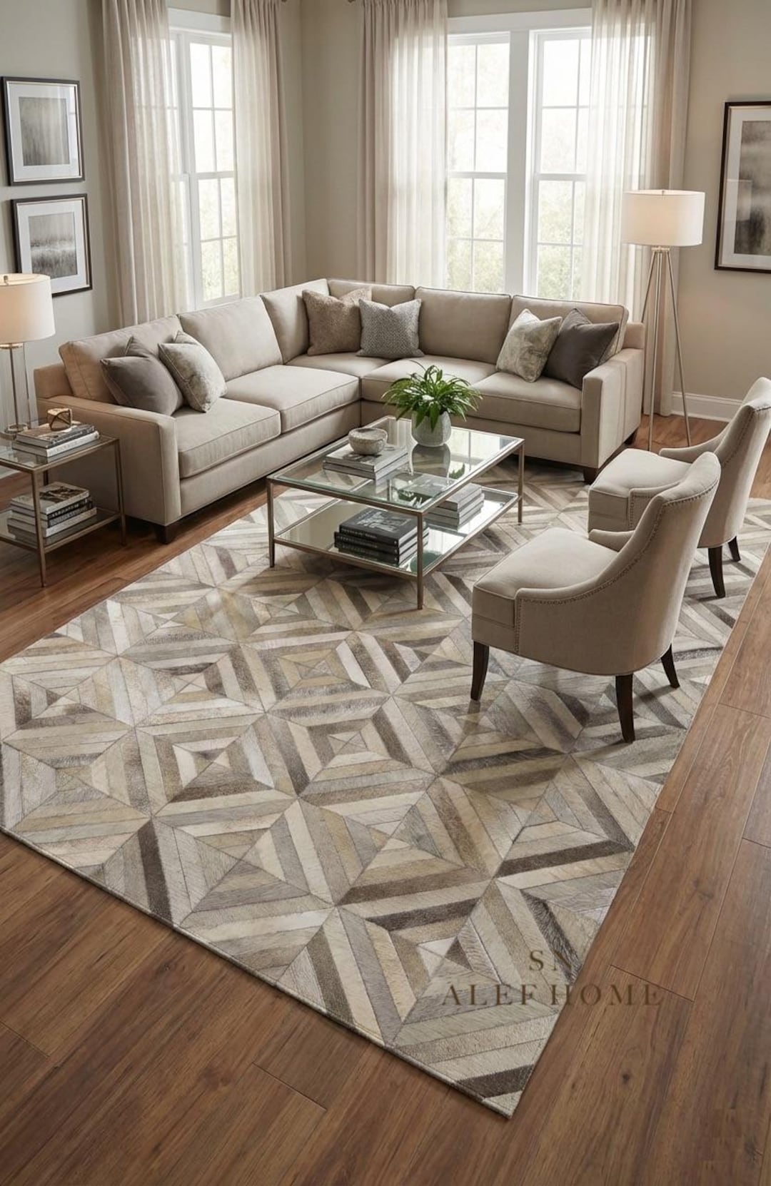 Grey Cowhide Area Rug – Geometric Hairon Leather Patchwork Carpets for ...