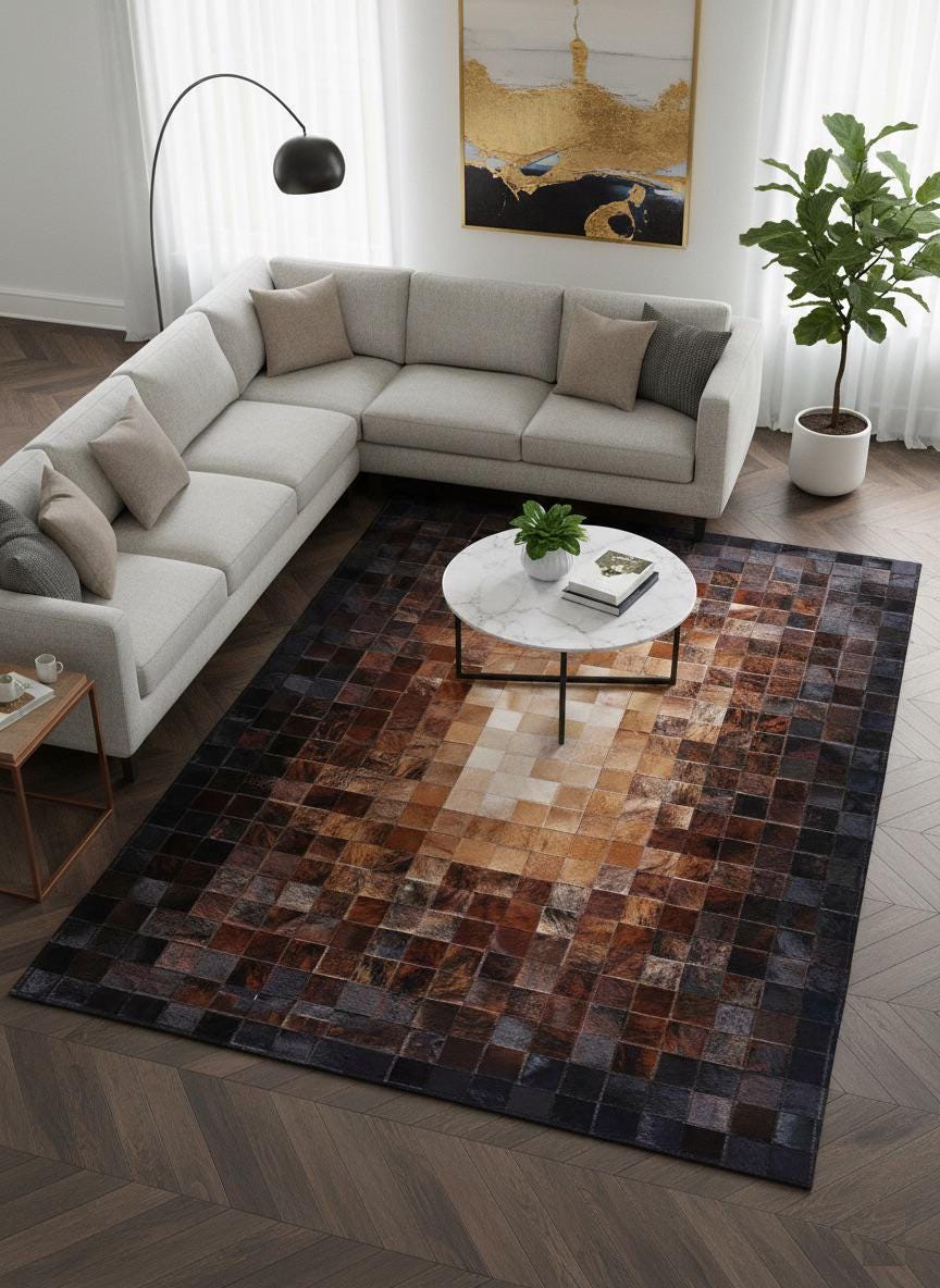 ベージュ牛革ラグ - Etsy 日本