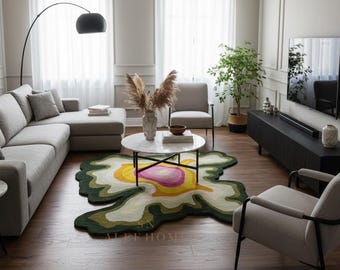 Abstract Irregular Wool Rug – Hand-Tufted Wavy Shaped Carpet for Stylish Living Room Décor