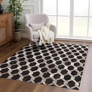 Tapis rustique en peau de vache - Tapis en cuir faits main, tapis patchwork de ferme