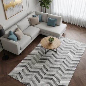 Grey Cowhide Chevron Rug : Cow Skin Hairon Leather Patchwork Carpets For Living Room