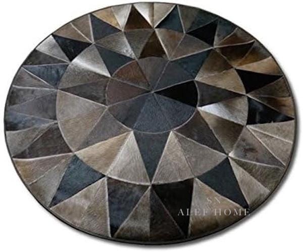 Round Hide Rugs Brown Cowhide Round Rug – Starburst Cow Skin Hairon Leather Patchwork ...