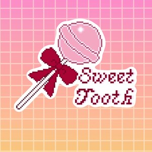 Pixel Art Sweet Tooth Lolipop Food Holographic Sticker