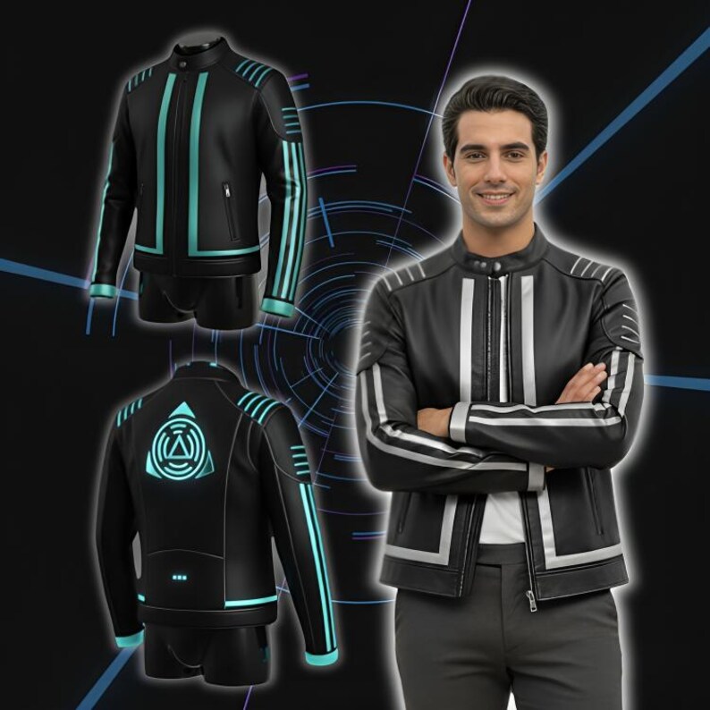 Tron Ares Inspired Leather Jacket: Silver & Blue Strips Sci-fi Costume ...