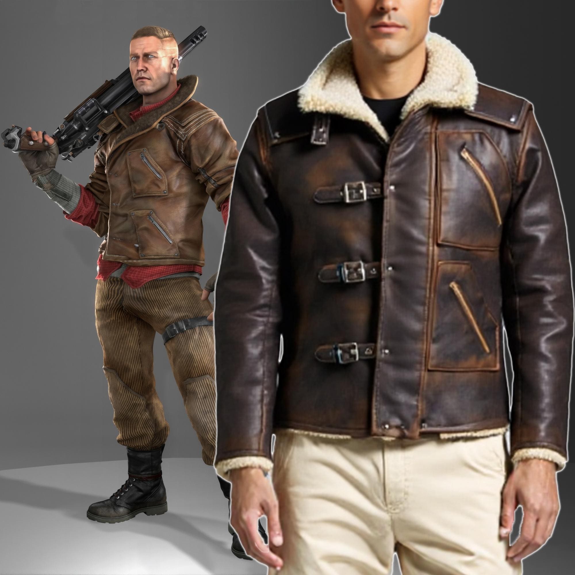 ジャケット・アウター 24AW ANOTHER OFFICE Leather Work Jacket BJ Blazkowicz Wolfenstein Jacket | Military Battle Gaming