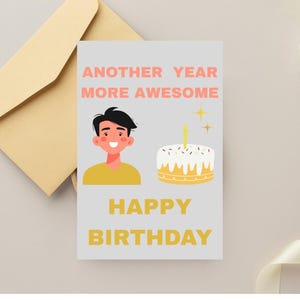 Cartão de aniversário digital para ele, cartão de felicitações fofo e legal para imprimir