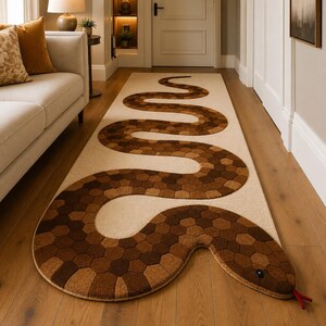 Alfombra de pasillo con diseño de serpiente, alfombra de área con diseño de animales, alfombra larga para pasillo, decoración única para habitaciones con estética particular, regalo original para el hogar de estilo bohemio, alfombra con forma de serpiente personalizada.