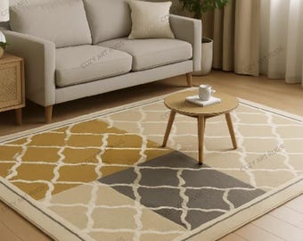 Geometric Yellow Gray Area Rug: Soft Nordic Minimalist Home Decor