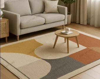 Handmade Tufted Abstract Area Rug: Modern Colorful Carpet