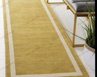 Handmade Mustard Yellow Wool Rug: Modern Minimalist Floor Decor