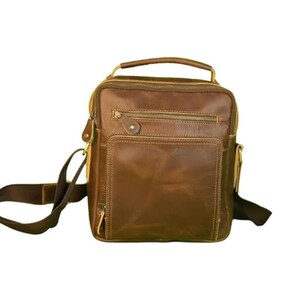Sac bandoulière Messenger vintage en cuir véritable pur cuir rustique homme et femme 27,4 cm (11 pouces)