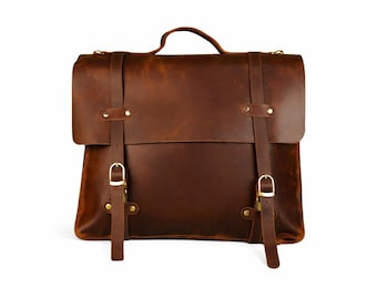 Rustic Vintage Genuine Leather Laptop Messenger Briefcase Satchel Bag for Men & Women 16 Inches