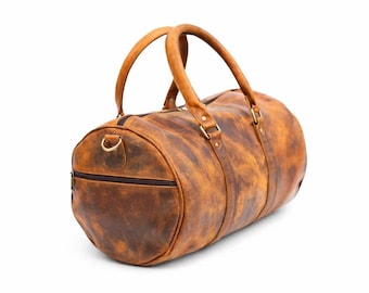 Handmade Leather Duffle Bag Men | Genuine Leather Weekender Bag | Carry On Bag | Leather Duffle Bag Weekend Gym Bag 14 Inches