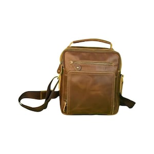 Rustic Leather Crossbody Messenger Bag: Vintage Satchel Sling