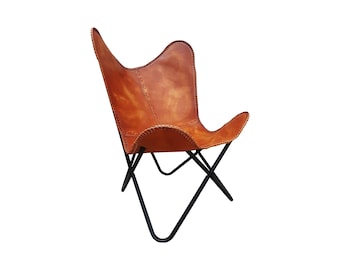 Genuine Leather Butterfly Chair, Relaxing Chair, Rustic Lounge Chair, Accent Patio Furniture, Outdoor Furniture, Vintage Folding Chair, Gift