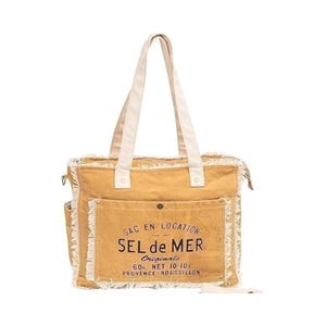Upcycled Canvas Tote Bag: Sel De Mer Shoulder Handbag