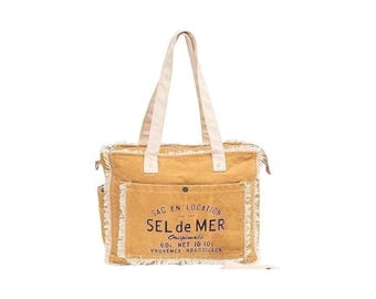 Grand sac à bandoulière en toile recyclée pour femme avec bandoulière amovible, sac à main bohème en toile, bandoulière amovible