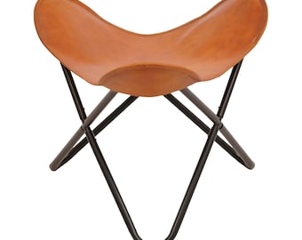 Handmade Leather Folding Stool Portable Seating, Handmade Leather Butterfly Stool: Folding Foot Stool