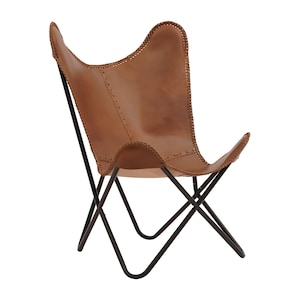 Tan Leather Butterfly Chair: Handmade Lounge Chair