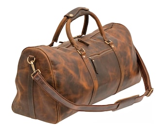 Handmade Leather Duffle Bag Men | Genuine Leather Weekender Bag | Carry On Bag | Leather Duffle Bag 20 Inches Weekend Gym