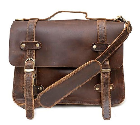 Rustic Vintage Genuine Leather Laptop Messenger Briefcase Satchel Bag, 11 Inch