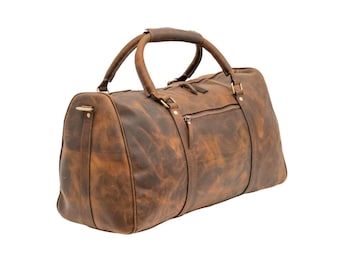 Handmade Genuine Leather Duffel Bag for Men & Women | Groomsmen Gift Handmade Brown Leather Duffle Ba Weekender Travel Bag 20 Inches