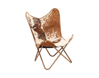 Leather Butterfly Chair with Original Hide Indian Bkf Cowhide Relaxing Chair Leather Butterfly Chair, Relaxing Chair, Vintage Folding Chair