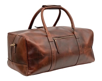Handmade Genuine Leather Duffel Bag for Men & Women | Groomsmen Gift Handmade Brown Leather Duffle Bag