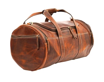 Handmade Genuine Leather Duffel Bag for Men & Women | Groomsmen Gift Handmade Brown Leather Duffle Ba Weekender Travel Bag 20 Inches
