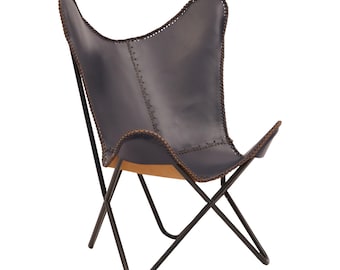 Genuine Leather Butterfly Chair, Relaxing Chair, Rustic Lounge Chair, Accent Patio Furniture, Outdoor Furniture, Vintage Folding Chair, Gift