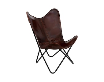Genuine Leather Butterfly Chair, Relaxing Chair, Rustic Lounge Chair, Accent Patio Furniture, Outdoor Furniture, Vintage Folding Chair, Gift