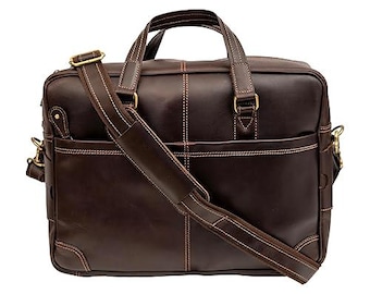 Genuine Leather 16 Inch Laptop Bag, Business Briefcase with Shoulder Strap Rustic Vintage Genuine Leather Laptop Messenger Bags