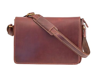 Genuine Leather Laptop Bag Business Briefcase with Shoulder Strap  Top Grain Leather Crossbody Bag with Adjustable Shoulder Strap 16 Inches