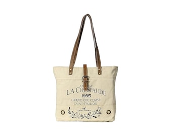 La Couspaude Upcycled Large Canvas shoulder Bag for women canvas tote boho handbag