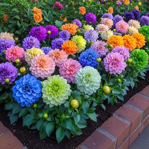 Bright Garden Mix – Solid Color Dahlia Flower Seeds in Pink, Orange, Yellow, Green, Purple