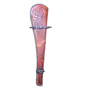 Western Leather Rifle Scabbard – 33&quot; Tooled Brown Rifle Cover with Adjustable Strap – Fits Lever Action Rifles – Hunting Gift