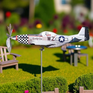 Airplane Wind Spinner: Stainless Steel Windmill, Garden Art Sculpture