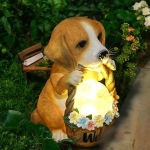 Solar Puppy Garden Light: LED Dog Statue, Waterproof Patio Decor