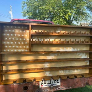 Baseball Display Rack – American Flag Design | Holds 46 Rings, 30 Balls, 9 Bats | 49.5&quot;x28&quot;x4&quot; | Custom Handmade Wall Display