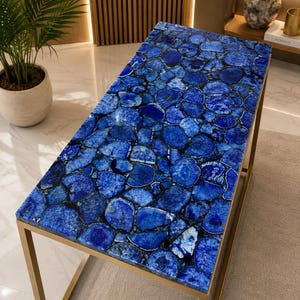 Blue Agate Stone Dining Table Handmade Gemstone Furniture Luxury Countertop Table | Modern Decor