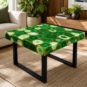 Green Agate Stone Coffee Table | Handmade Gemstone Center Table | Luxury Living Room Decors