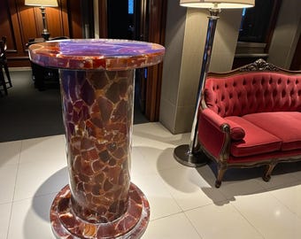 Red Agate Stone Pedestal Table – Gemstone Coffee Side Table