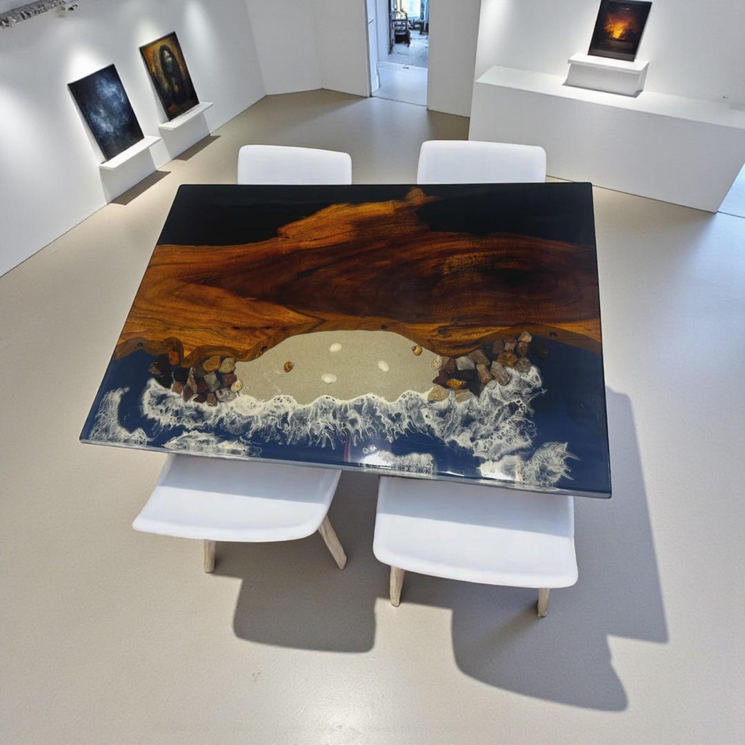 Handmade Acacia Wood Dining Table: Ocean Wave Epoxy Resin - Etsy