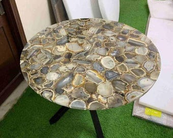 Mesa de centro redonda em pedra de ágata selvagem natural, peça de luxo, mobiliário moderno de arte em pedra preciosa, decoração para jardim.