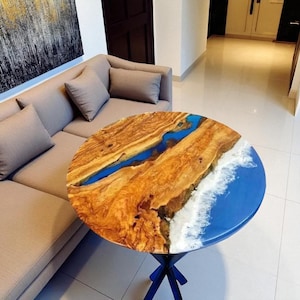 Handgemaakte Ocean Wave-koffietafel op epoxyhars: Live Edge River-tafel
