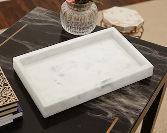 Handmade White Marble Organizer Tray: Stone Vanity & Kitchen Catchall