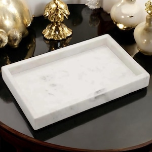 Handcrafted White Marble Rectangular Vanity Tray – Luxury Bathroom, Kitchen, and Décor Organizer for Jewelry, Perfume, and Accessories