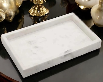 Handcrafted White Marble Vanity Tray: Luxury Bathroom & Kitchen Organizer