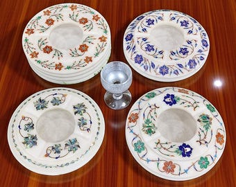 Handmade Marble Ashtray: Floral Gemstone Inlay, Agra India
